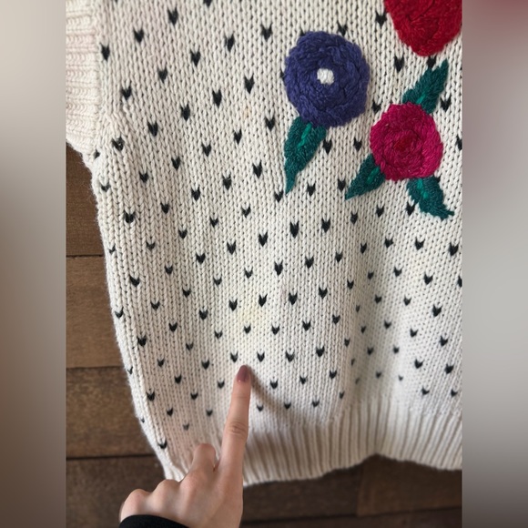 Vintage 80s Sugar Co Ltd Knit Sweater Vest Floral Cottagecore Cream - Picture 7 of 13